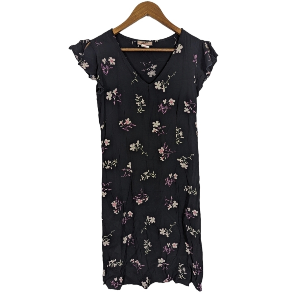 VINTAGE item & co Retro Black Floral Rayon Midi Dress